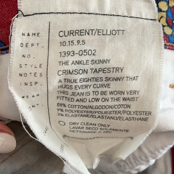 Current Elliot crimson tapestry skinny jeans 25 - Picture 3 of 4
